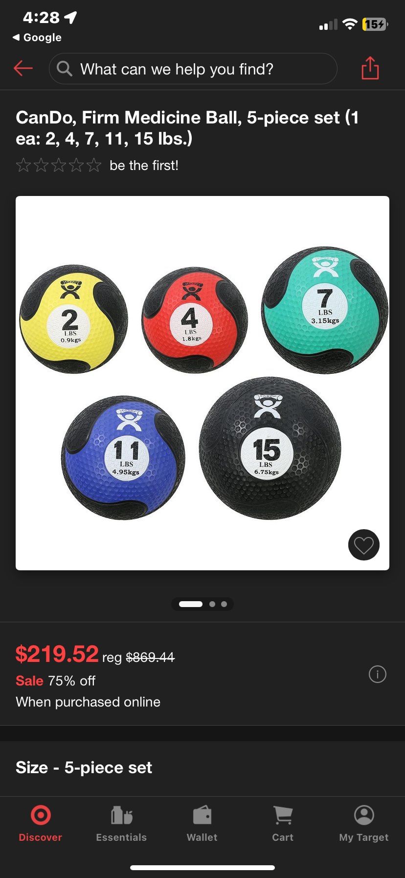 CanDo, Firm Medicine Ball, 5-piece set (1 ea: 2, 4, 7, 11, 15 Ibs.)