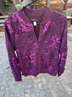 Simply Styled Plum Floral Sequin Bomber Jacket size S