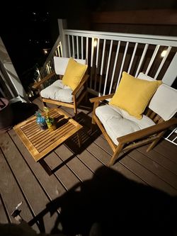 3-Piece Solid Acacia Wood Outdoor Patio Chat Set w/ Cushions