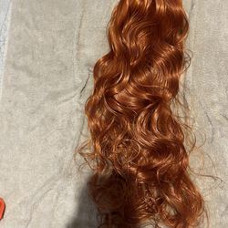 Human Hair 28 Inch Strawberry Blond Orange Wig 