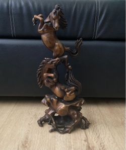 Wild Horses Fighting Bronze Statue