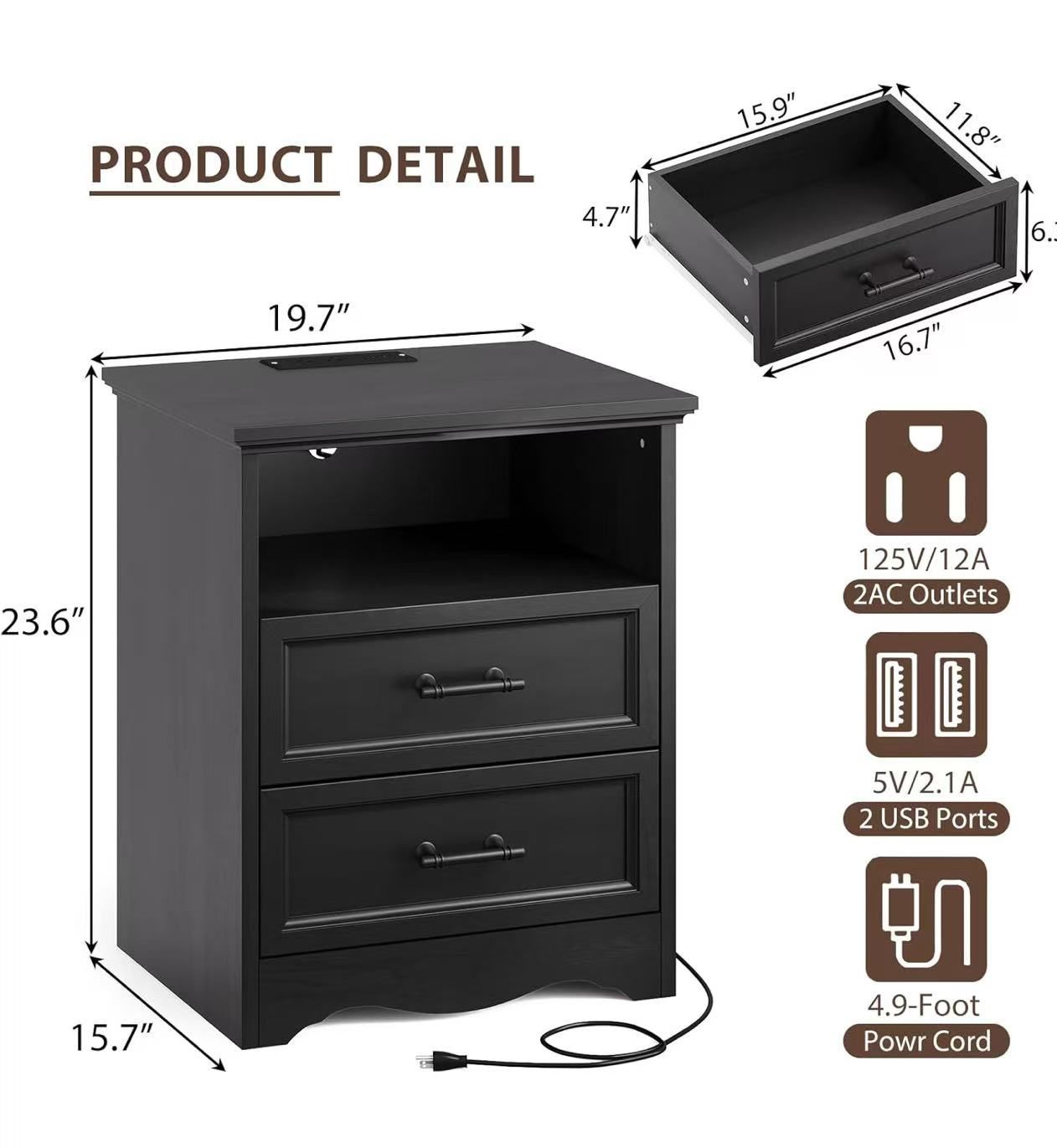 2 NIGHTSTAND WITH CHARGING STATION
