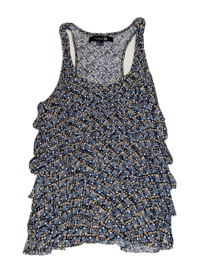 Forever 21 Ruffle Abstract Feminine Blue Yellow Dots Layered Tank Top Small Cute
