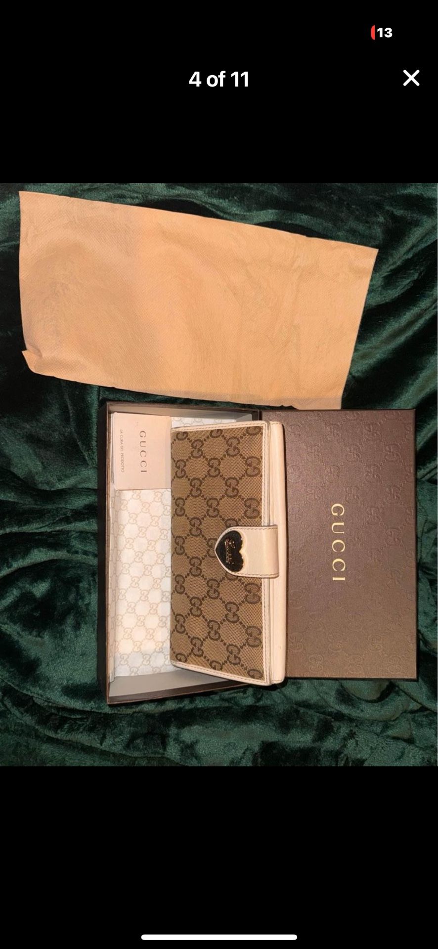 Gucci Canvas Monogram Heart Snap Wallet 