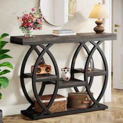 Brand New Open-Box! Black Brown 4-Tier Console Table Sofa/Entryway Table w/ Storage shelves
