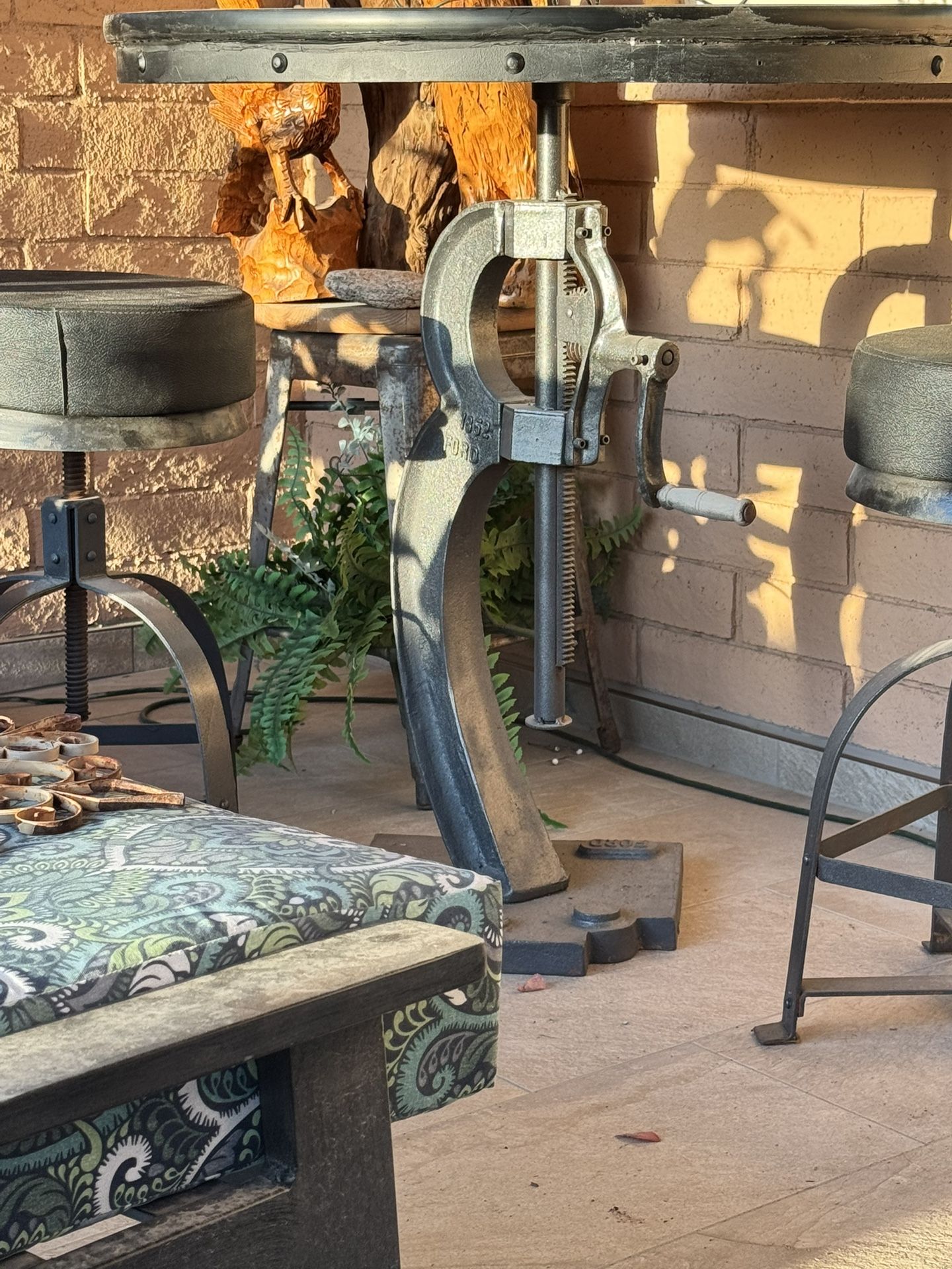 REAL ANTIQUE INDUSTRIAL TABLE AND CHAIRS