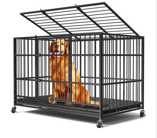 Dog Crates for Large Dogs, Upgraded 4 Lockable Wheels, Removable Door, Dog Kennel Indoor, Max Load 300Lbs, Easy to Clean, Removable Tray, XL Dog Cage
