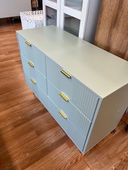 Light Green 6-Drawer Dresser with Gold Handles