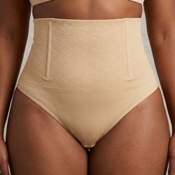 SHAPELLX Beige Tummy Control Shape Wear Mid Rise Thong Panty Size 2XL XXL 