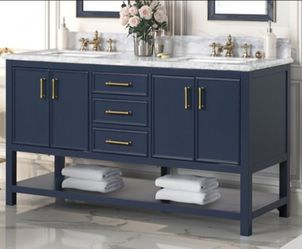 Brand New Blue 60'Inch Bathroom Vanity w Sink Marble Countertop