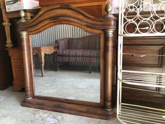 Tommy Bahama Look Beveled Mirror Wood with Braided Leather and Metal Design Free Standing 42” h x 50”w x 5” d