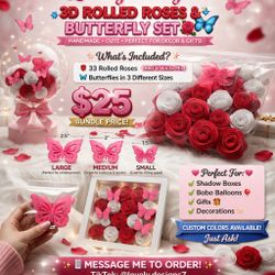 3D Rolled Roses & Butterfly Set 