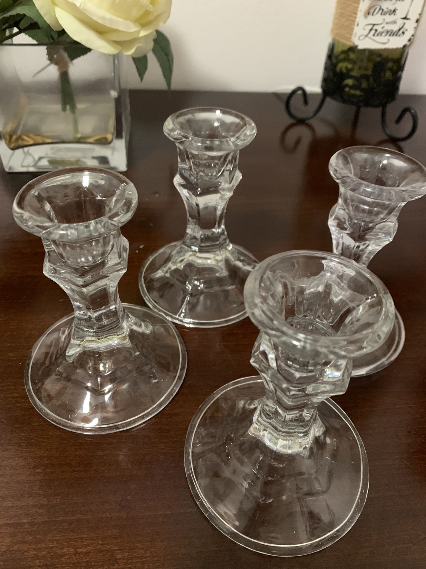 4 Tapered Glass Candles Holders
