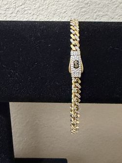 14k Gold-Toned Cuban Link Bracelet with Pavé Stones (Brand New)