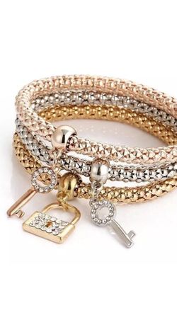 Three key and lock charm bracelets