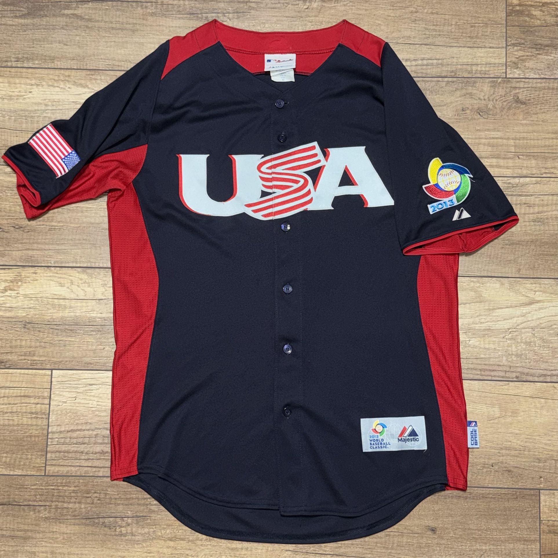 Team USA Baseball Pullover Fully Stitched Majestic Rare Cool Base Jersey Mens M