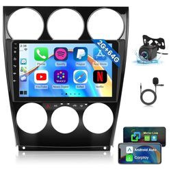 2G+64G] Car Radio for Mazda 6 2004-2015, Android 13 Touch Screen Car Play Mazda 6 Stereo, Carplay/Android Auto/EQ Audio/SWC/Bluetooth + AHD Backup Cam