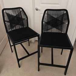 Set of 2 Counter Height Armless Chair Barstool for Indoor Outdoor Kitchen Patio Backyard - Black