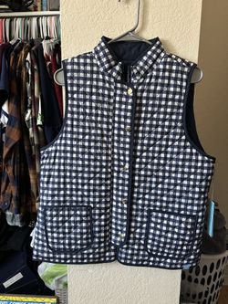 Navy Blue And White Quilted Reversible Vest