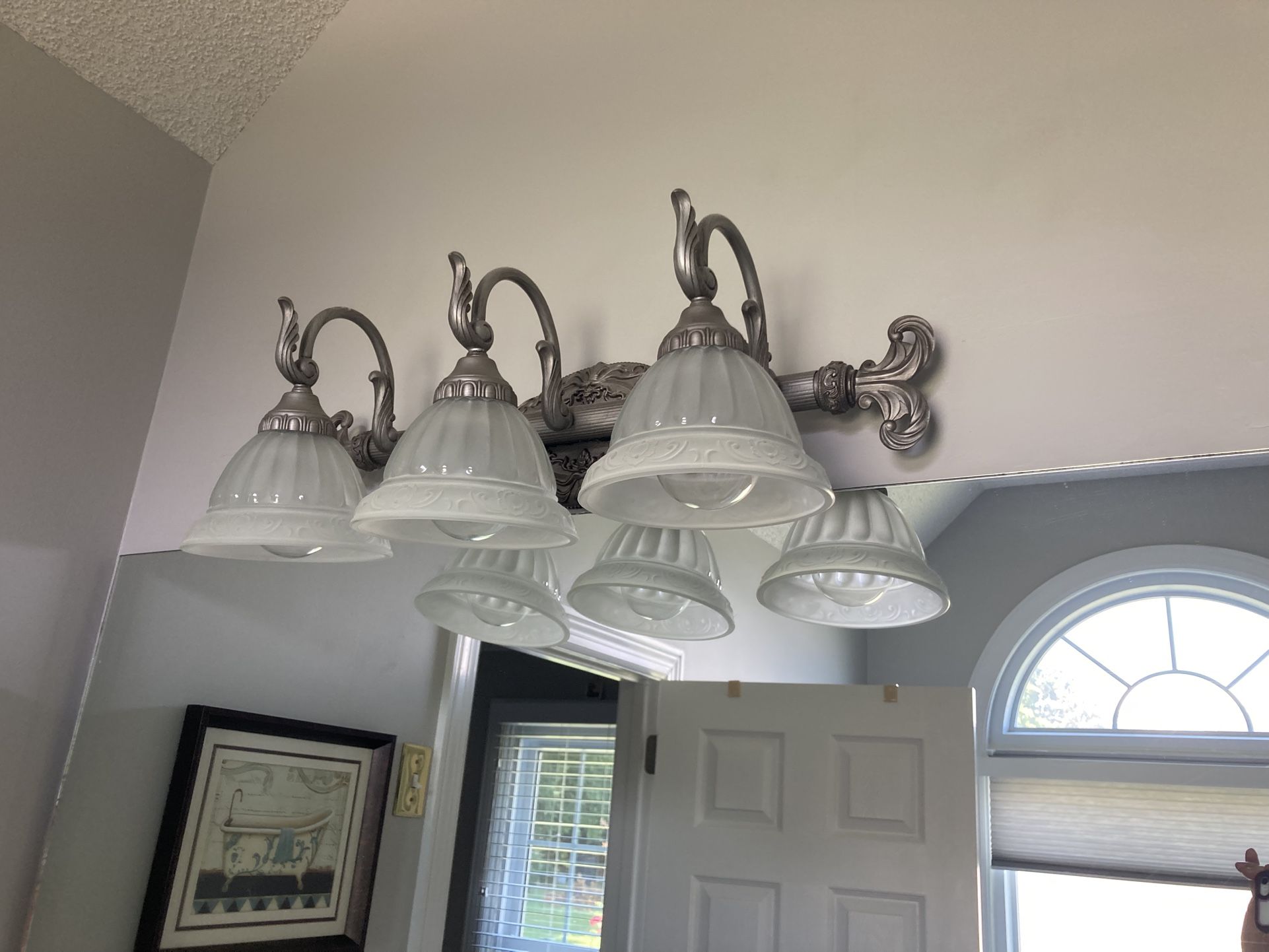 3Light Brushed Nickel Bathroom Vanity Light W/Glass Shades