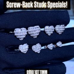 10k Natural diamond Baguette Heart Screwback Earrings Studs Starting $480