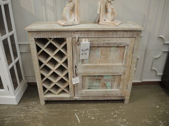 India Designs Pink City Wine Cabinet - Whitewashed Natural With Traces Of Turquoise | Cupboard