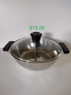 10" stainless steel shabu shabu dual sided Hot pot with glass lid