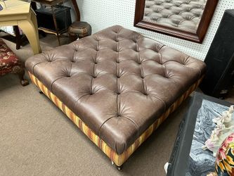 Large Custom Leather Tufted Ottoman
