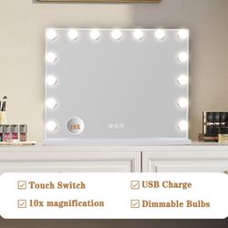 Leishe Vanity Mirror with Lights Hollywood Vanity Mirror with 15 Dimmable Bulbs Lighted Makeup Mirror with 3 Colors of Lights and Touch Controls