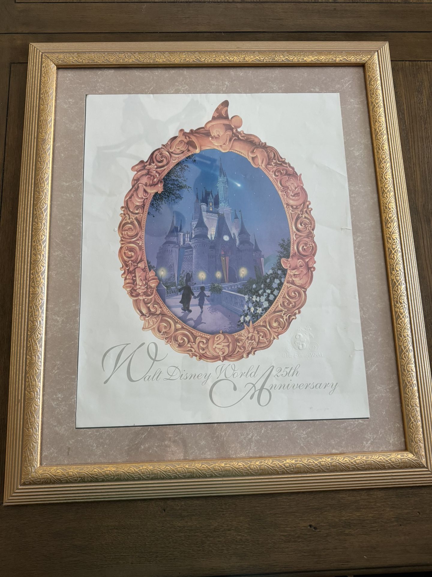 Framed Vintage Walt Disney World 25th Anniversary Print With Embossed Logo