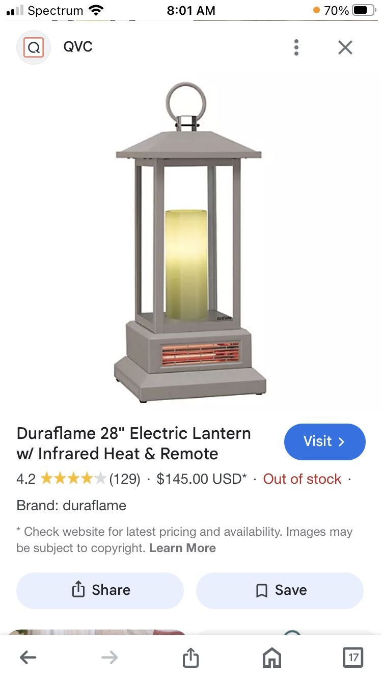 Infrared Quartz Lantern Style Space Heater 