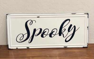 Rustic White Metal "Spooky" Halloween Wall Sign - Farmhouse Decor