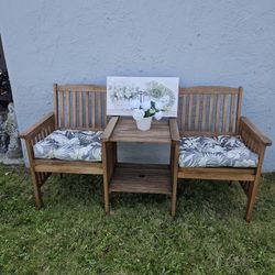 PORCH AND/OR PATIO WOOD CHAIRS WITH ATTACHED TABLE