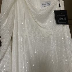 leena For Mac Duggal Wight Sequined One Shoulder Dress 