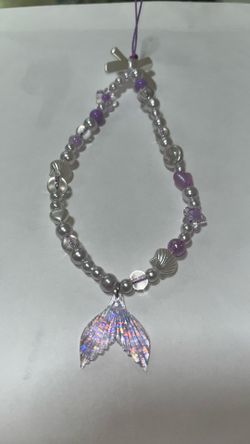 Handmade Purple Mermaid Tail Phone Charm – Pearl & Acrylic Beads – Cute Aesthetic – New 