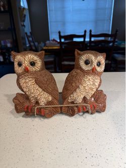 Vintage Owl Wall Hanging Set – Retro Woodland Decor Moody Cottage Pair