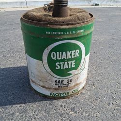 Vintage Quaker State 5 Gallon Motor Oil Can 1966  Garage Service Station Oil  Can. Marked S.A.E. 30w....asking ONLY $60.00