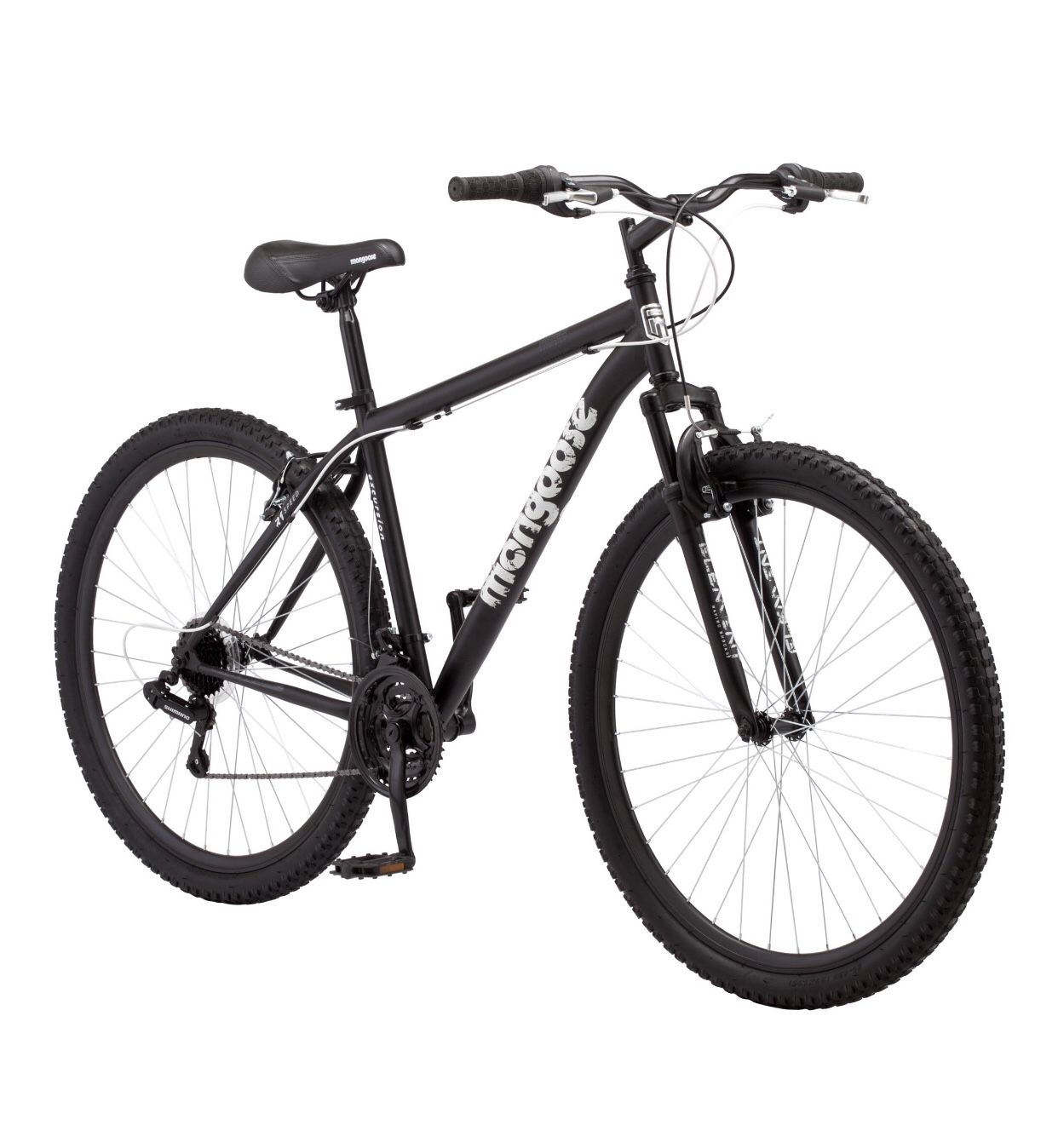 Fully Assembled NEW Mongoose Excursion Mountain Bike, 21-speed, 29 inch wheels, suspension fork, linear pull brakes, Black, mens sizes