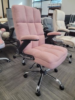 Pink Boucle Office Chair with Chrome Base