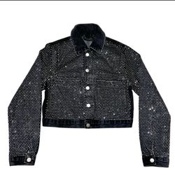 Windsor Denim Jacket Small Black Rhinestones All Over Bedazzled New