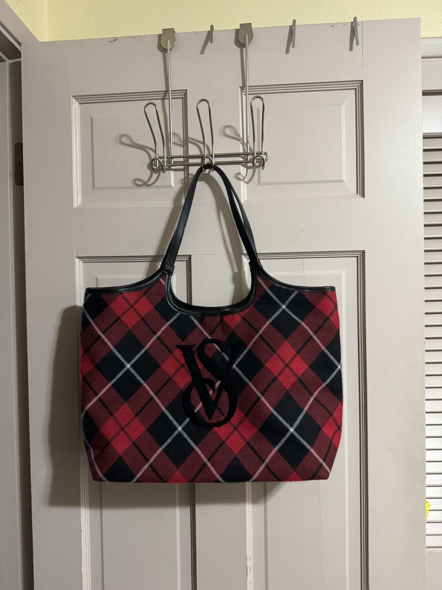 Victoria Secret Red & Black Tartan Plaid Tote Overnight Weekender Bag