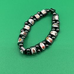 Vintage Hematite Religious Bracelet Stretchable 