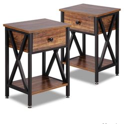2 Side End Tables night Stands With Drawers 