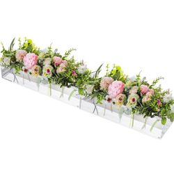 2 Packs 11.8" Acrylic Flower Vase Rectangular, 12 Holes Clear Floral Centerpiece For Wedding Dining Table Home Decor