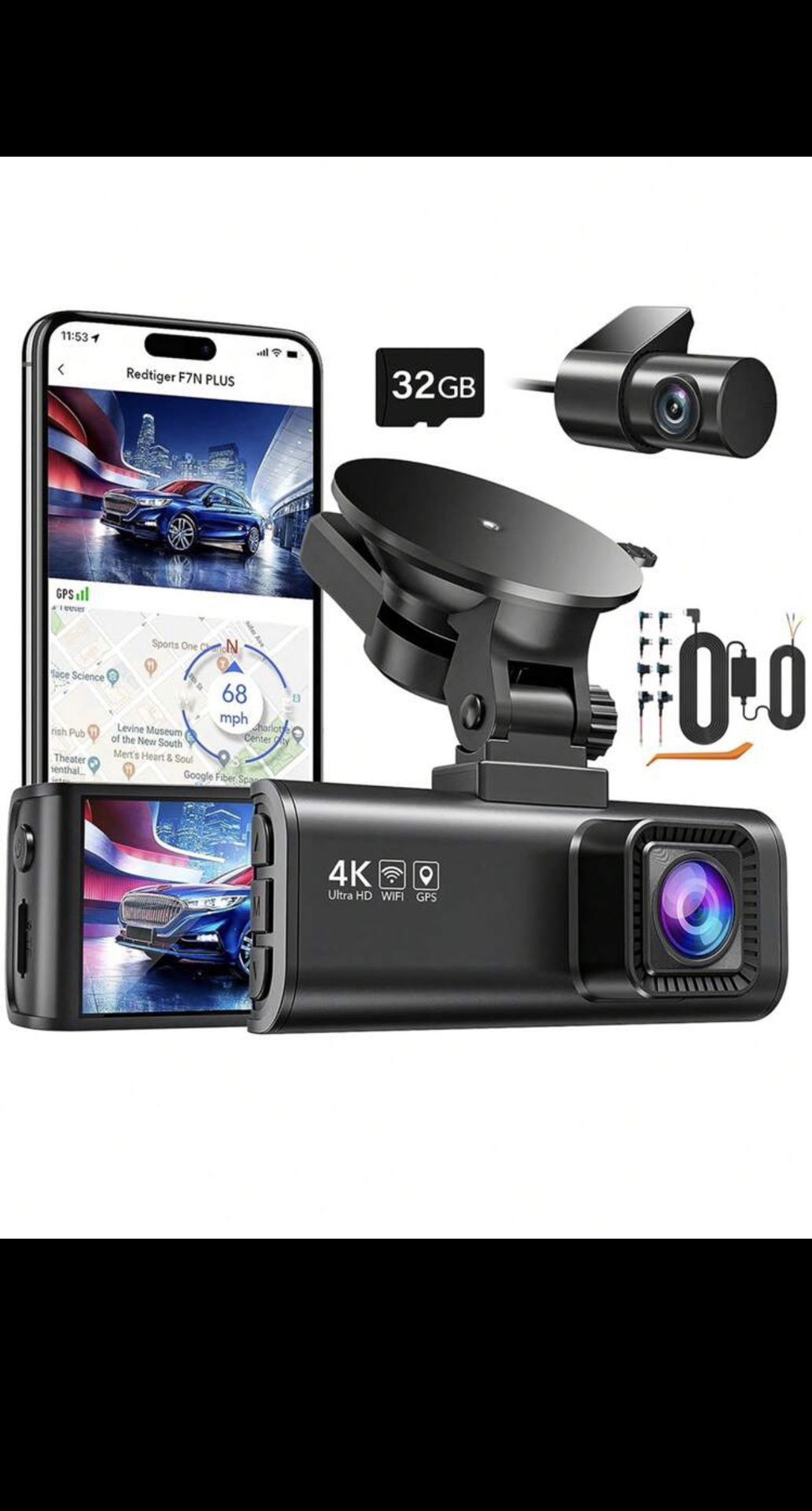 [F7NP 4K Dash Cam+Type-C Hardwire Kit]REDTIGER F7NP 4K Dash Cam With Wi-Fi GPS Front And Type-C Hardwire Kit