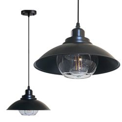 Vintage-Style One Light Indoor Pendant, Retro American Home Hanging Lamp , Matte Black Finish