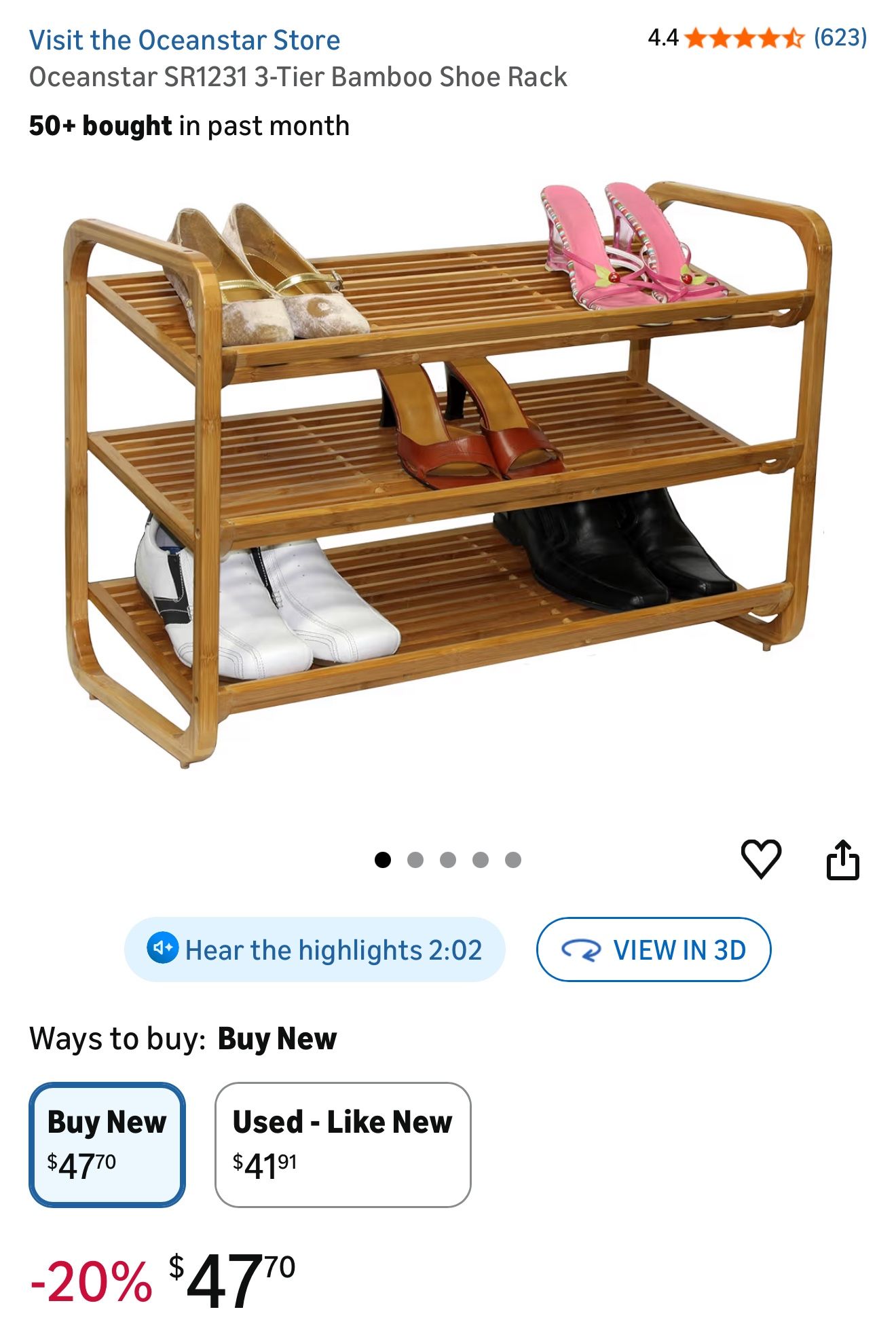 Oceanstar SR1231 3-Tier Bamboo Shoe Rack