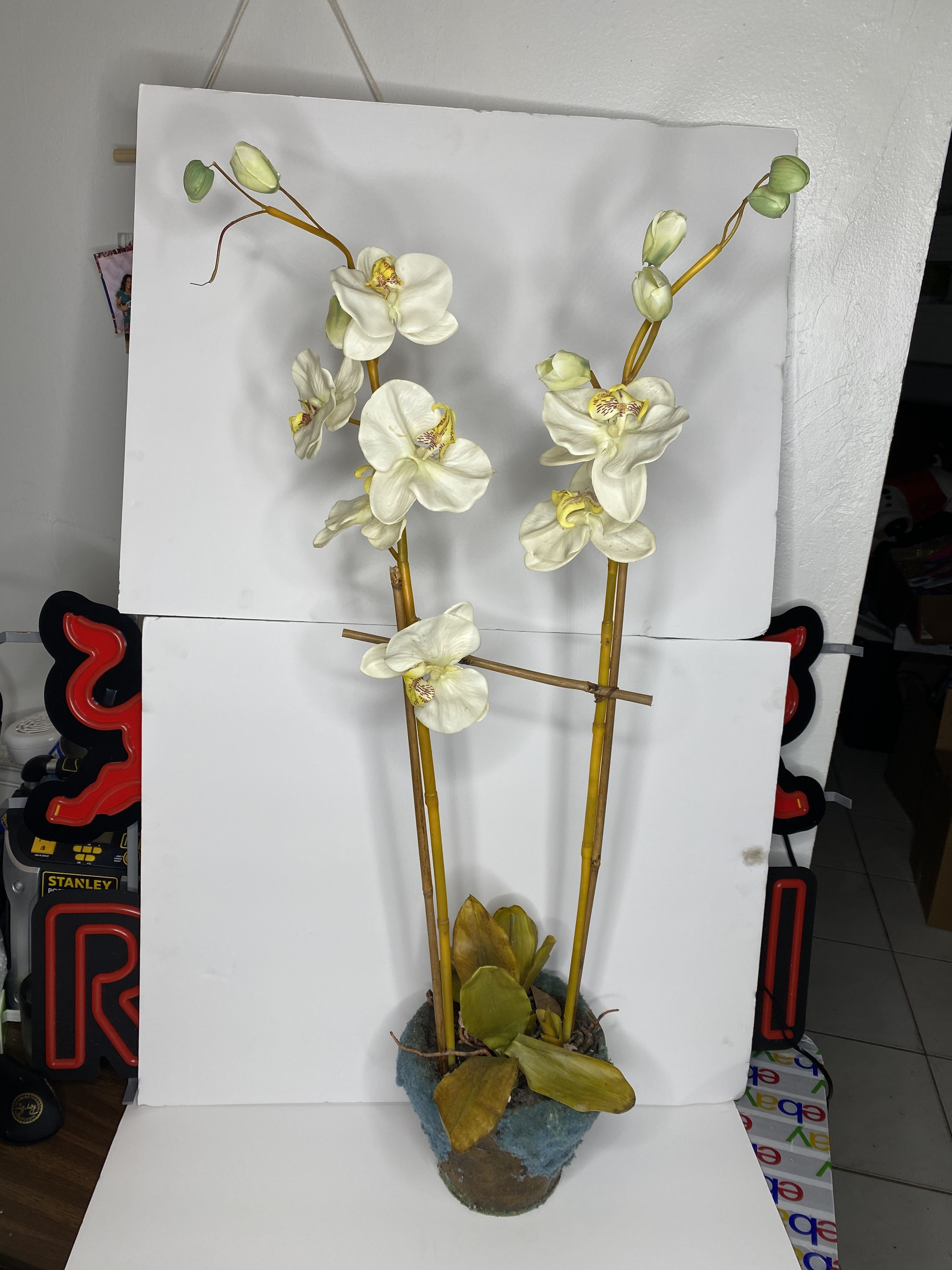 Tall White Silk Fake Double Orchids Plants Home Decor