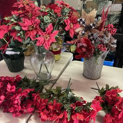 Bows, Poinsettias In Pots And Bunches Of poinsettia. Priced From 3.00 And 5.00 Individually Priced!