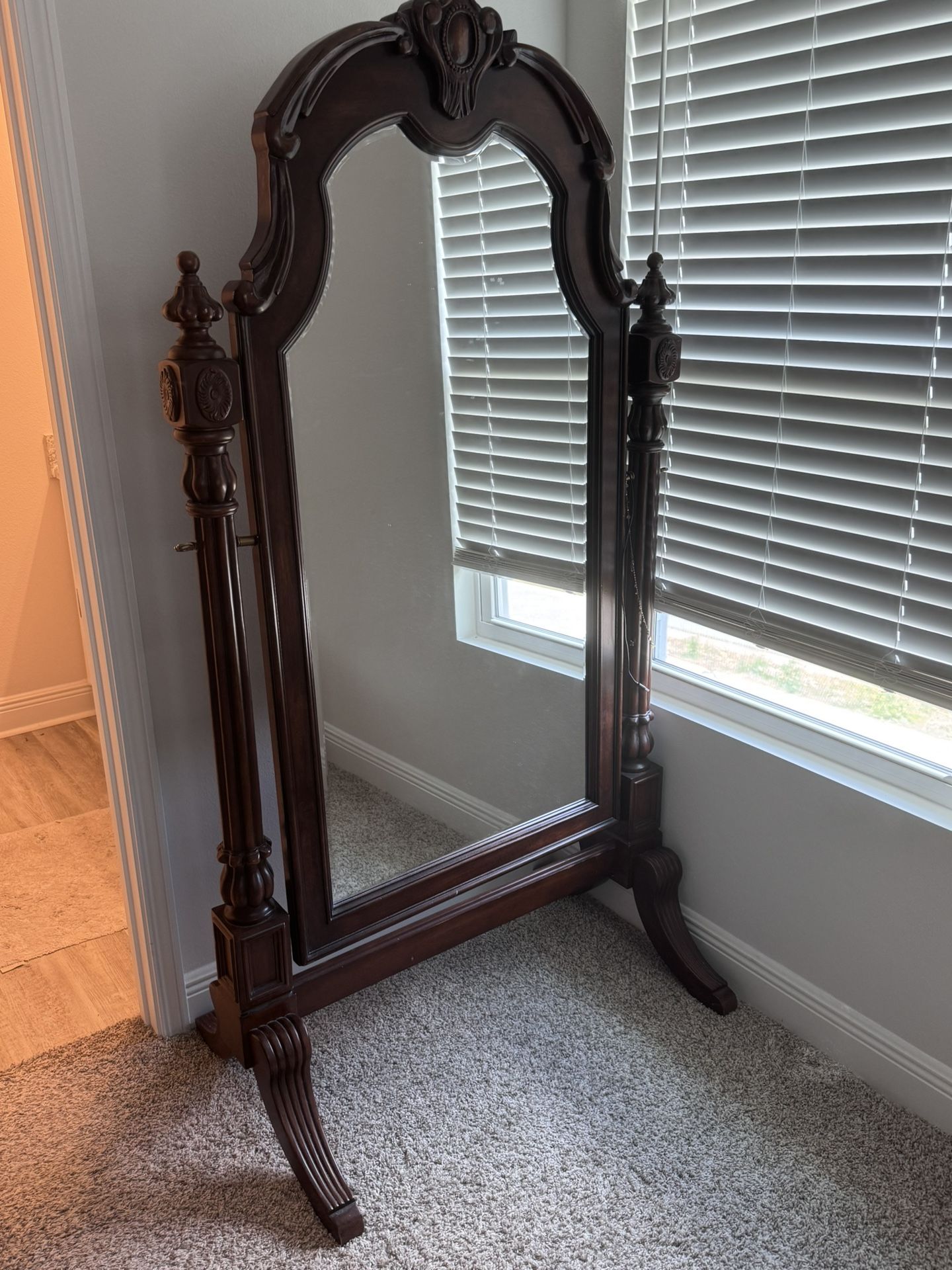 Vintage Full-Length Mirror - Ornate Carved Wood Frame